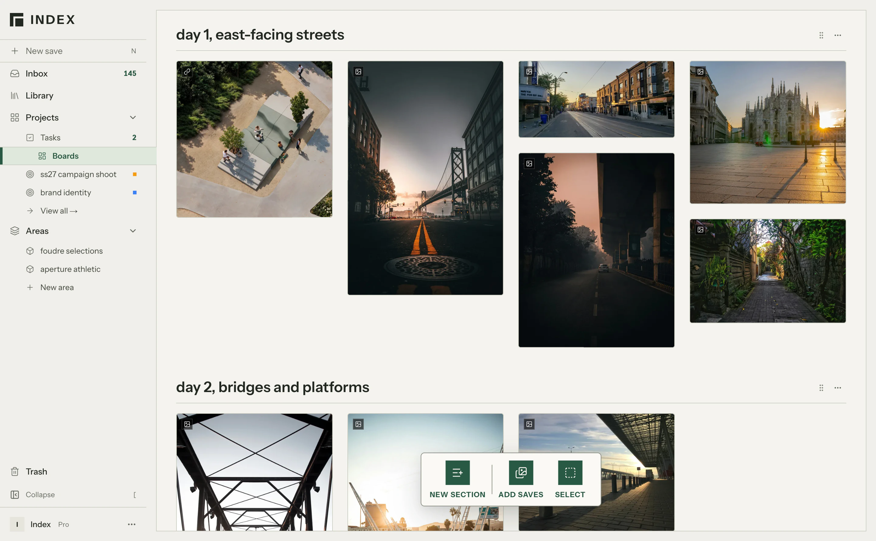 The ss27 locations board, with day 1 and day 2 sections of street and bridge photos.
