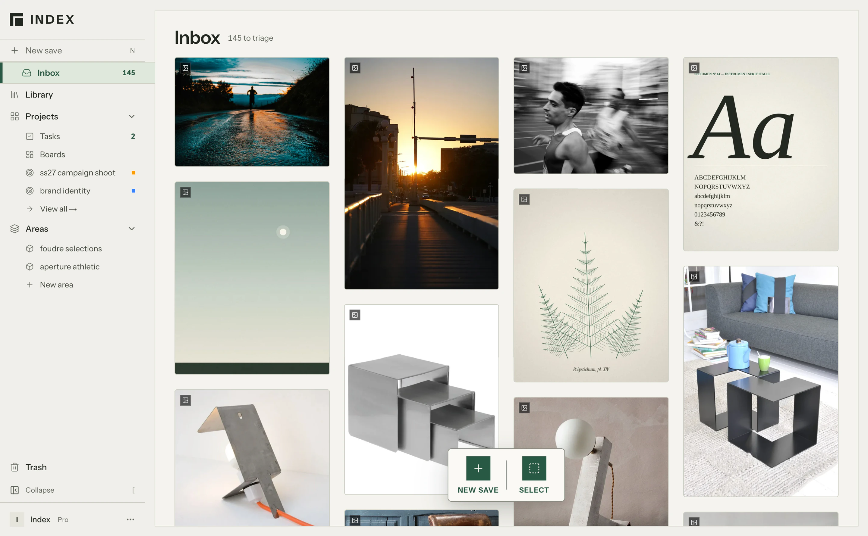The Index Inbox, with new saves waiting to be sorted.